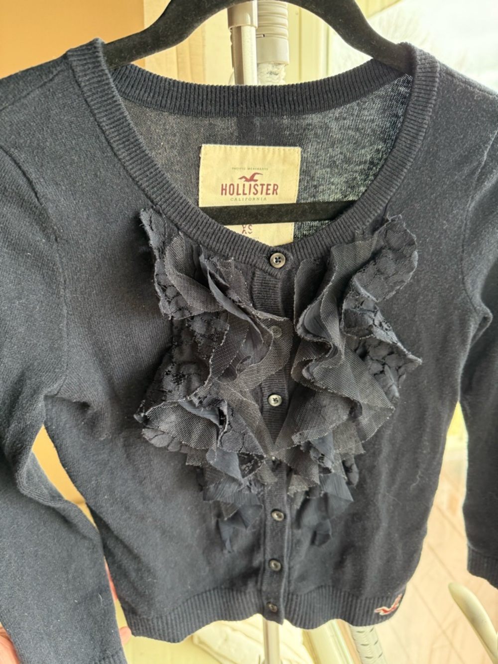 Hollister Navy Ruffle-Front Girl's Cardigan Sweater